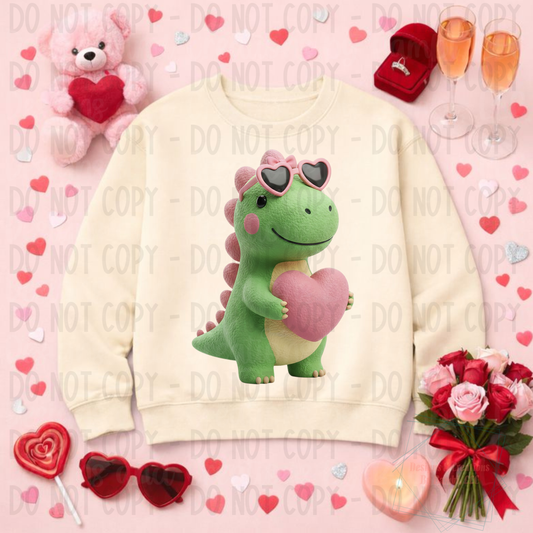 Faux Yarn Girl Dino with Sunglasses Valentine