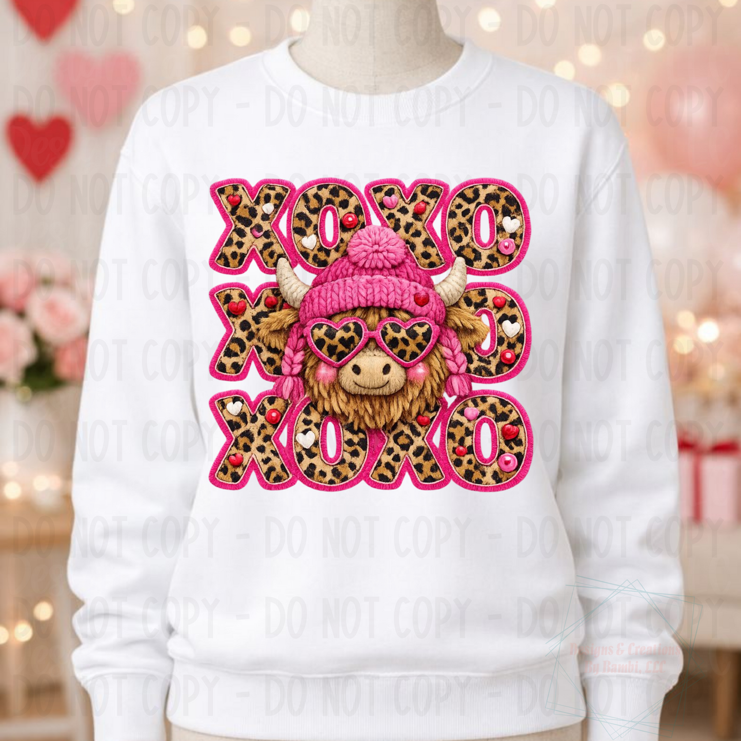Faux Yarn XOXO Highland Cow Valentine