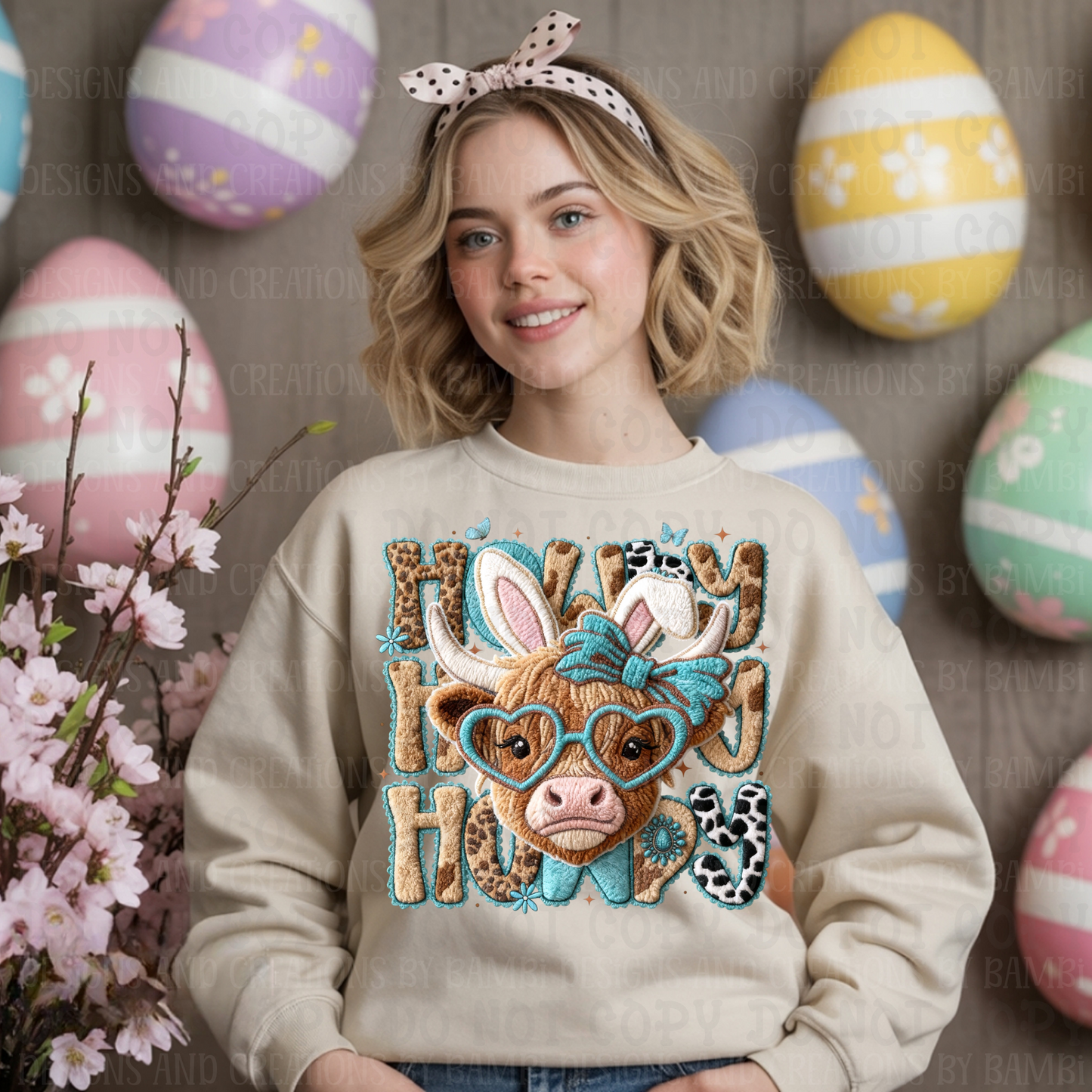 Faux Yarn Howdy Stacked with Highland Easter Cow