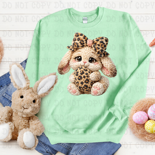 Faux Crochet Single Bunny with Leopard