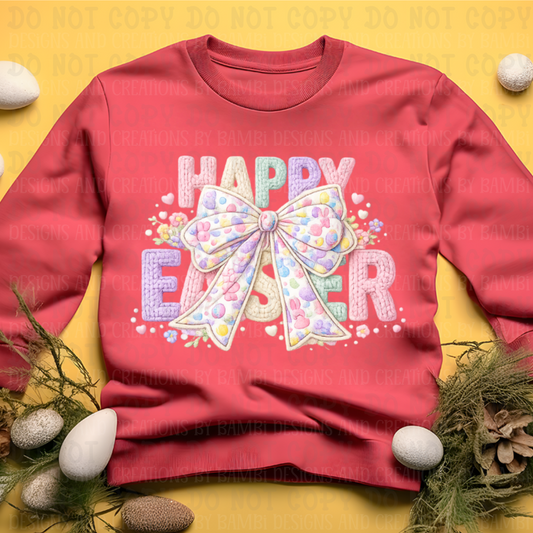 Faux Crochet Pastel Happy Easter with Large Bow