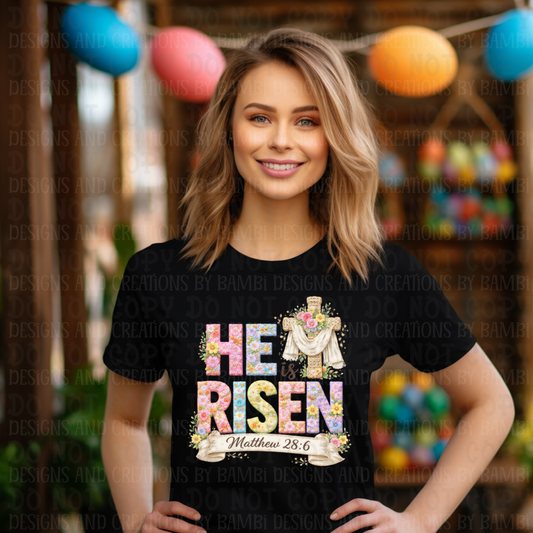 Faux Yarn Pastel He is Risen with Cross