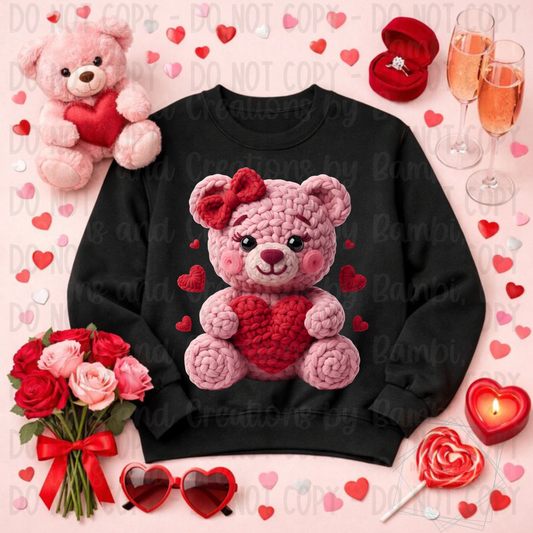Faux Chunky Yarn Pink Valentine Bear