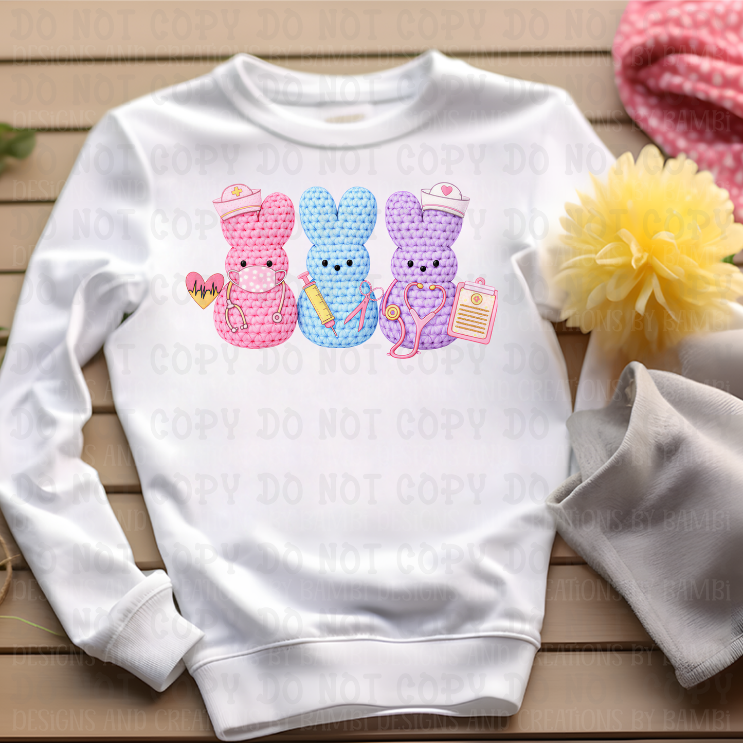 Faux Crochet Trio of Nurse Bunnies