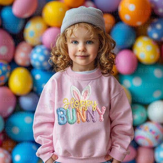 Faux Embroidery Hoppy Bunny Pastel Colors