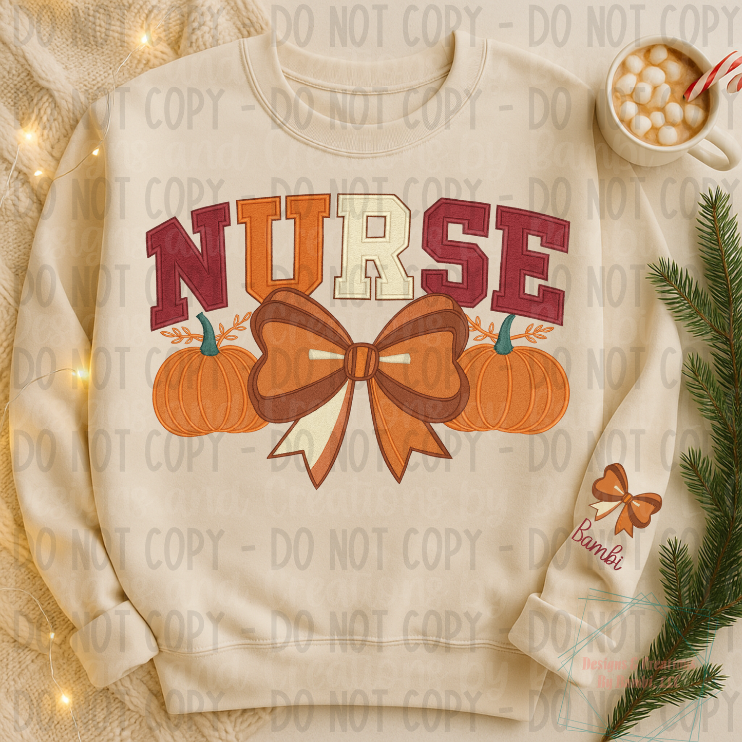 Faux Embroidery Fall Nurse with Personalization