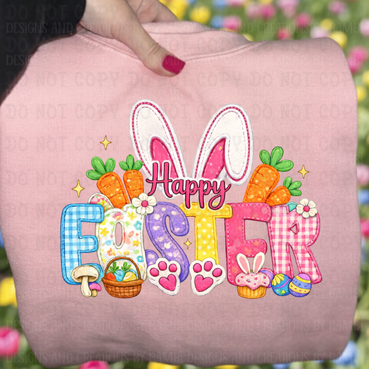 Faux Embroidery Bright Happy Easter in Multi Pattern Font