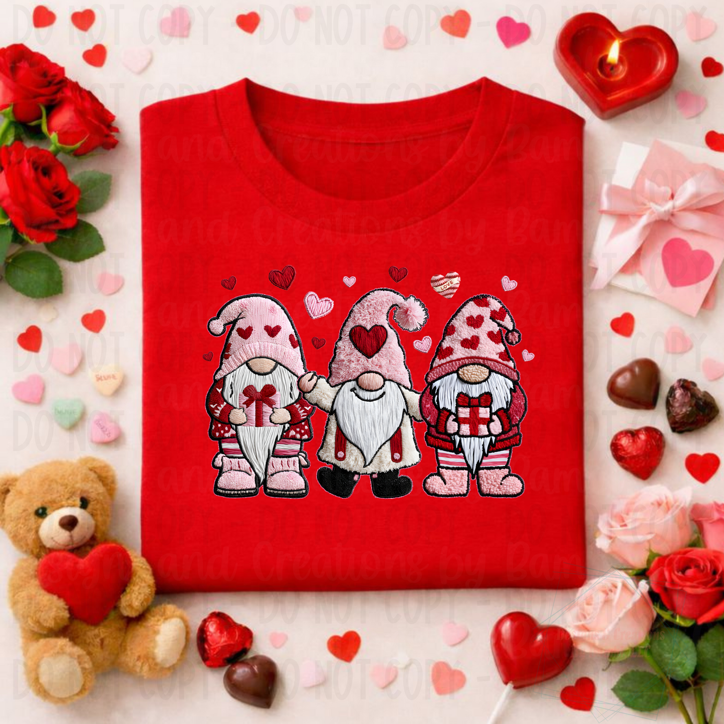 Faux Embroidery Gnomes Valentine
