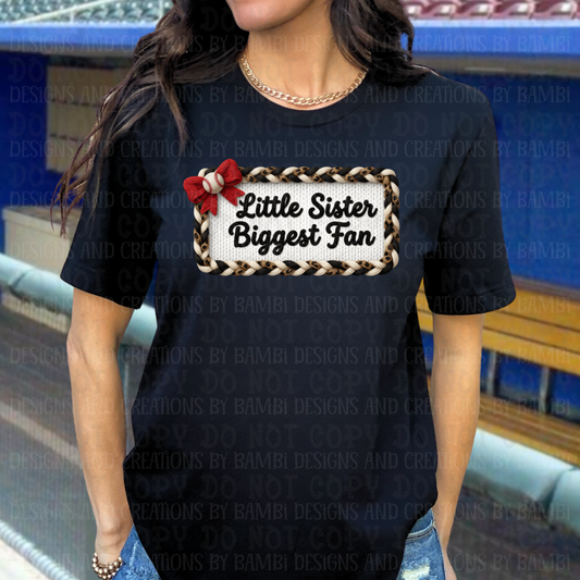 Faux Embroidery-Rope Little Sister Biggest Fan Baseball