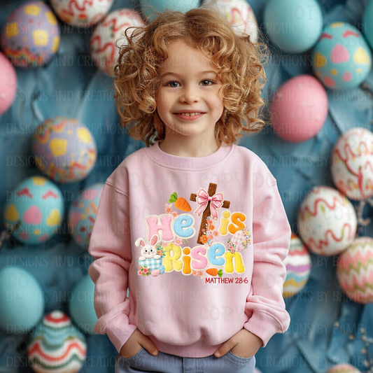 Faux Felt He is Risen with Floral and Cross