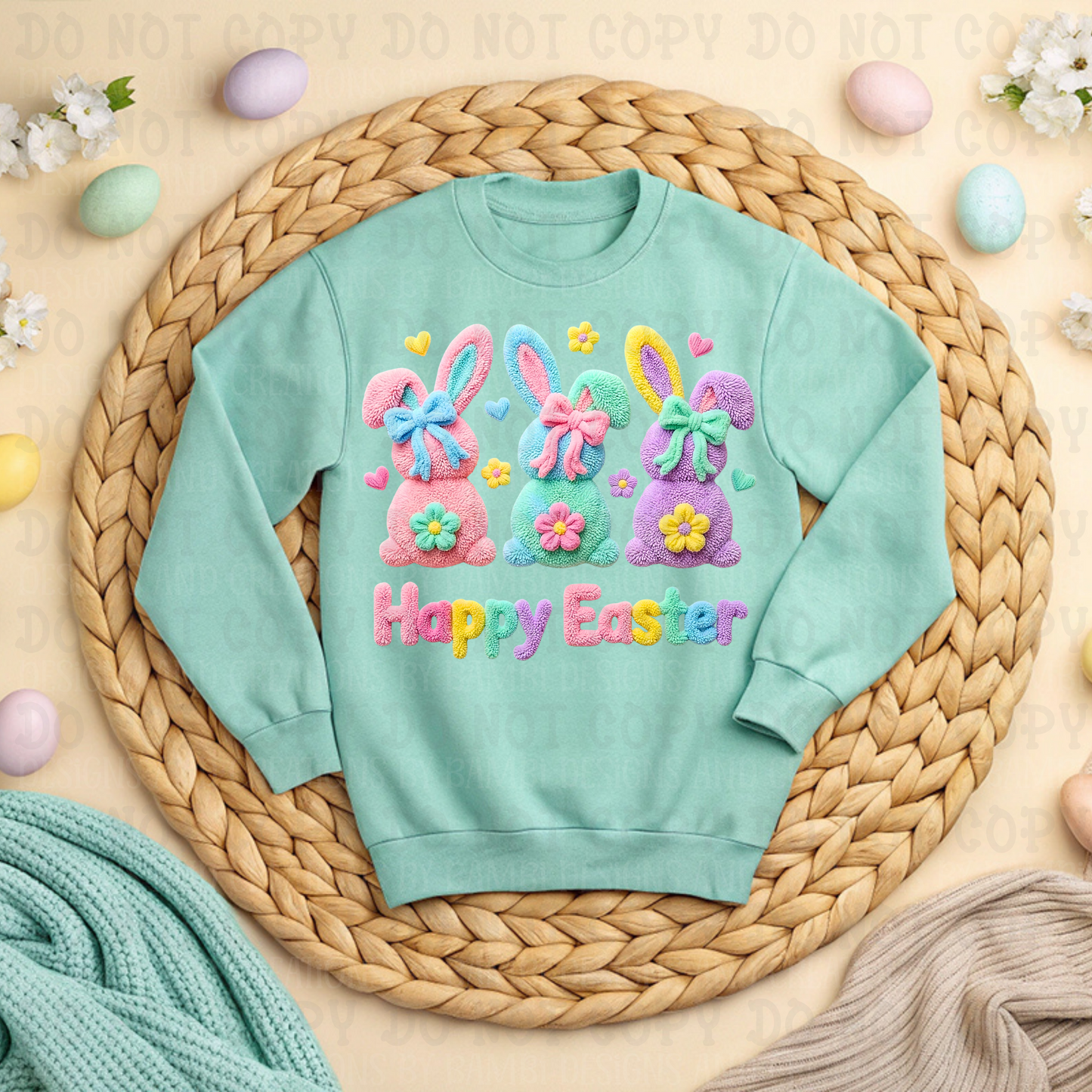 Faux Felt Happy Easter Trio Bunnies Pastel