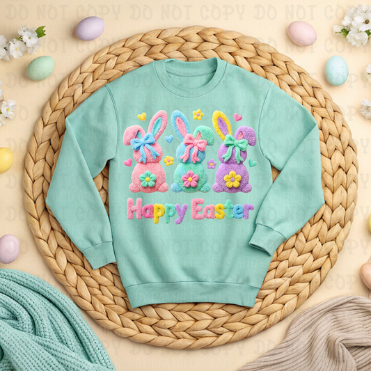 Faux Felt Happy Easter Trio Bunnies Pastel
