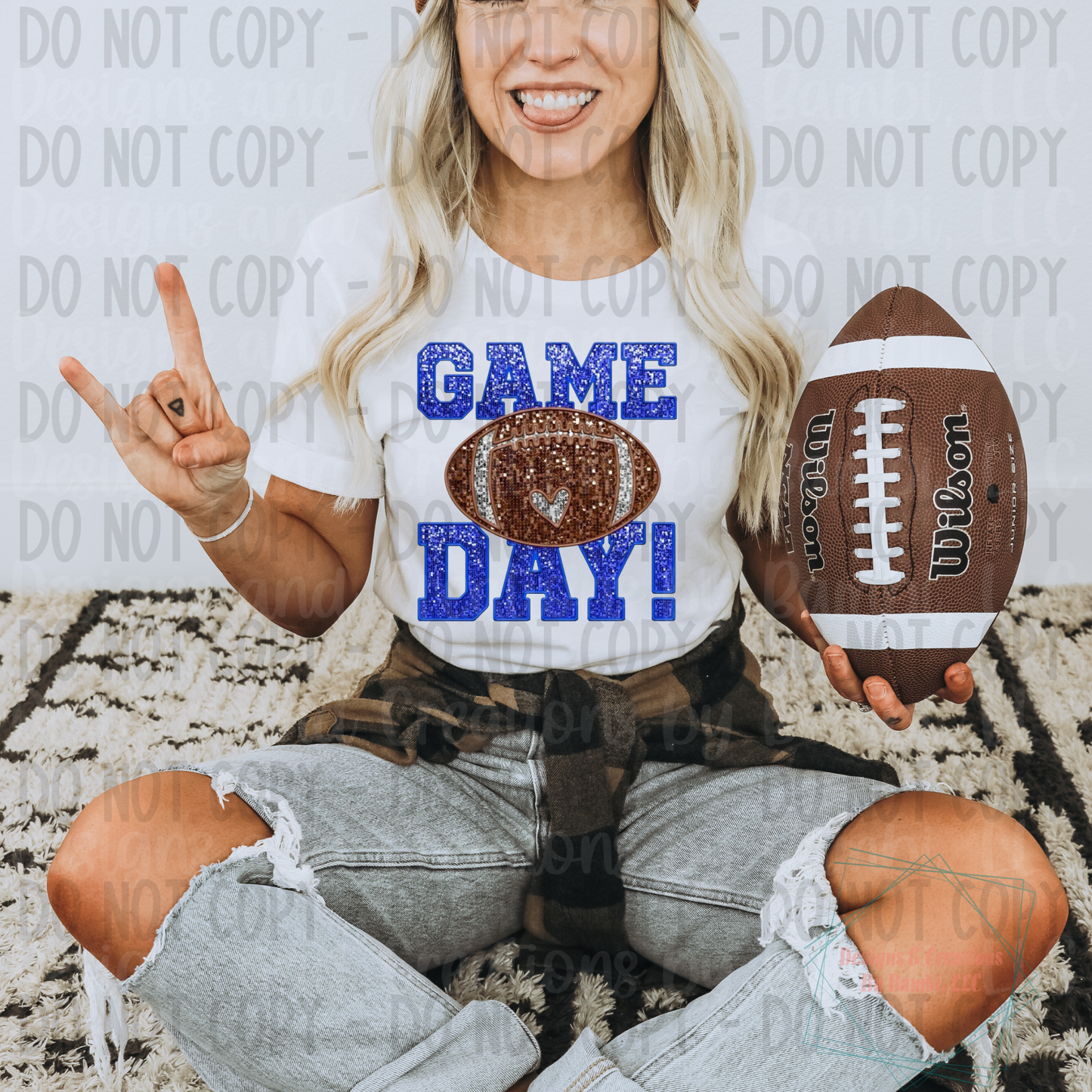Faux Glitter Blue Football Game Day