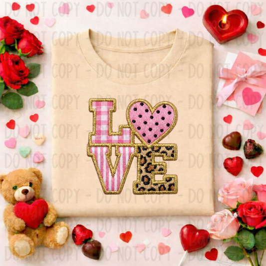 Faux Gold Embroidery Valentine Pink Love