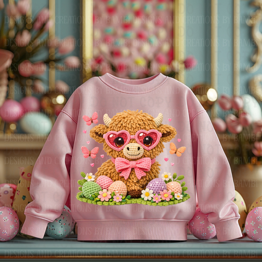 Faux Latch Hook Easter Highland Cow