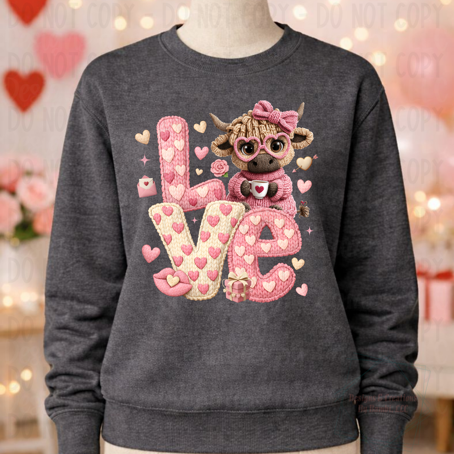 Faux Latchhook Valentine Love Highland Cow