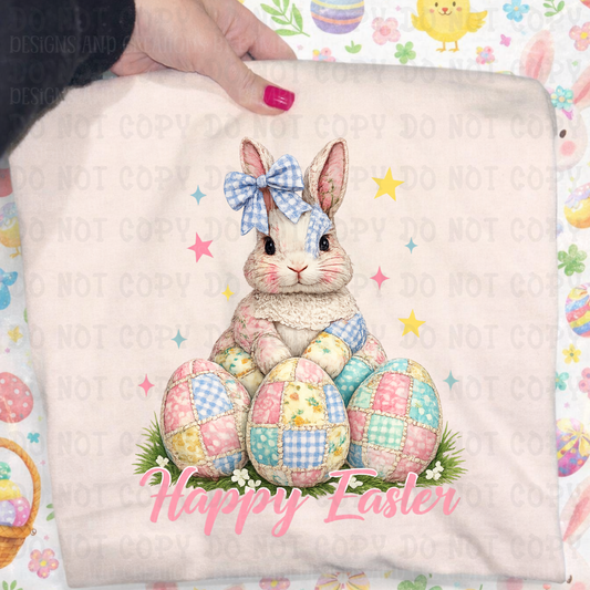 Faux Patchwork Fabric Happy Easter Bunny