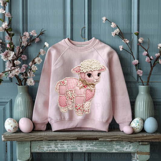 Faux Patchwork Fabric Pink Lamb