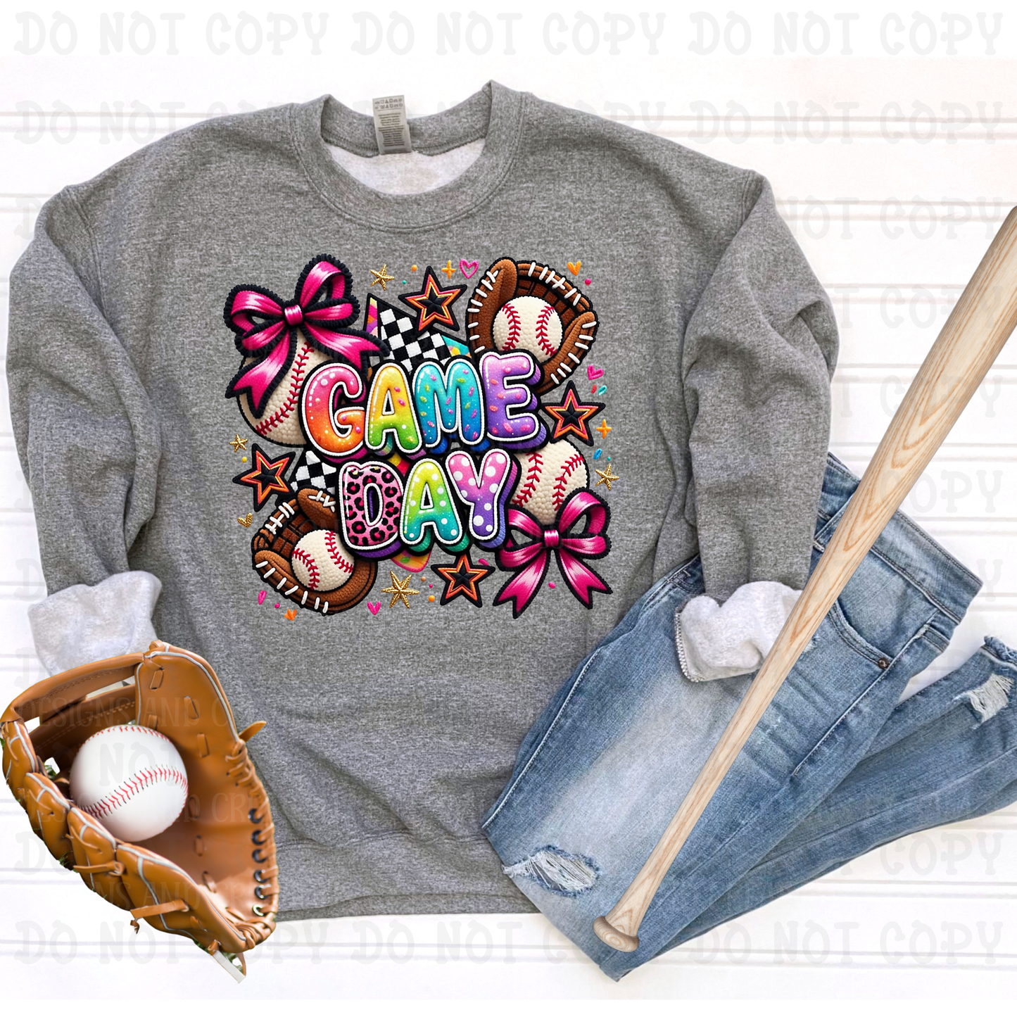 Faux Puff Bright Color Game Day with Ball and Glove