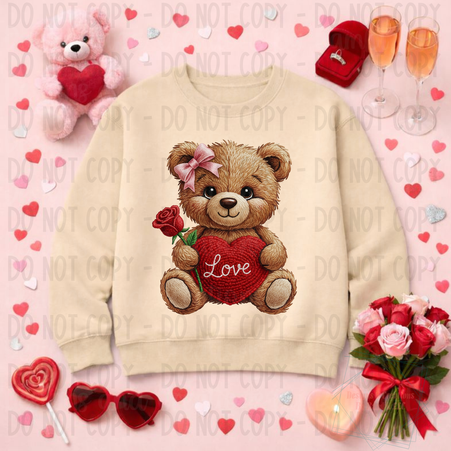 Faux Shaggy Yarn Valentine Brown Bear