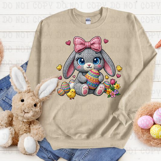 Faux Yarn Grey Single Sitting Easter Rabbit