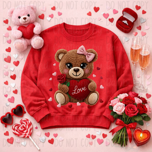 Faux Yarn Brown Valentine Bear