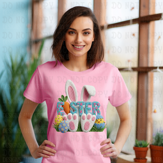 Faux Yarn Blue Easter with Bunny Ears