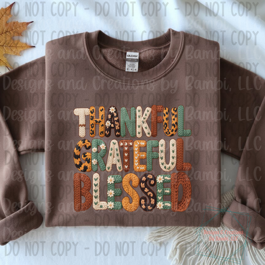 Faux Yarn Felt Thankful Grateful Blessed