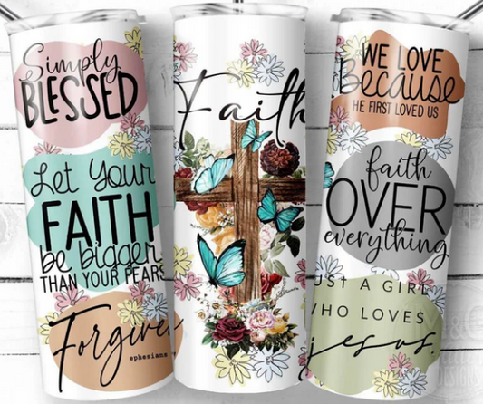 Faith Word Design 20 oz Skinny Sublimation Tumbler