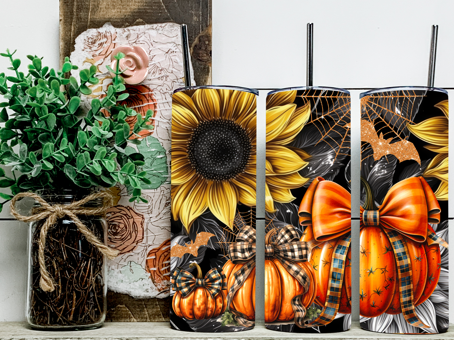 Fall Sunflower and Pumpkins 20 oz Skinny Sublimation Tumbler