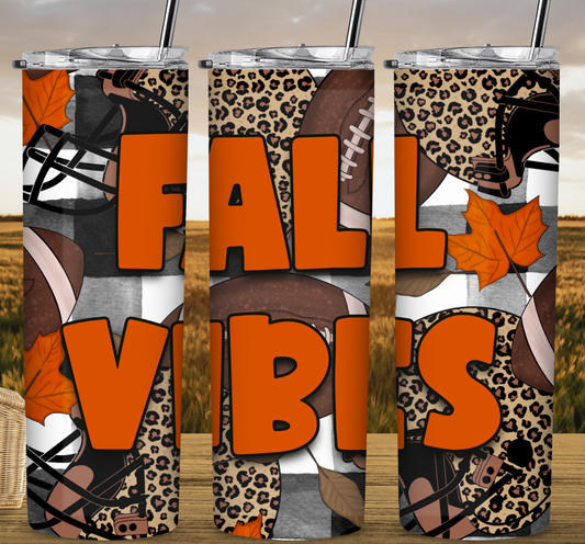 Fall Vibes with Football 20 oz Skinny Sublimation Tumbler