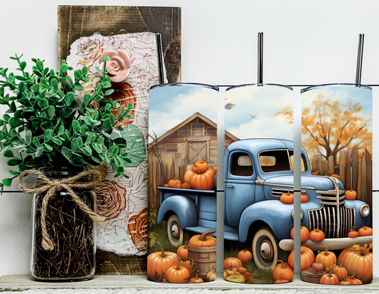 Fall Blue Vintage Truck 1 20 oz Skinny Sublimation Tumbler