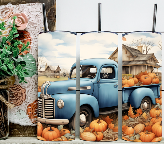 Blue Vintage Truck Fall 20 oz Skinny Sublimation Tumbler