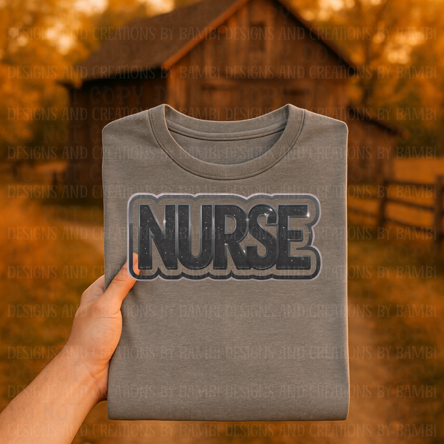Faux Black Glitter Nurse with Black Outline