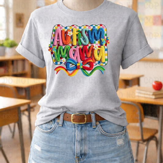 Faux Crochet Autism Mama Multi Colors