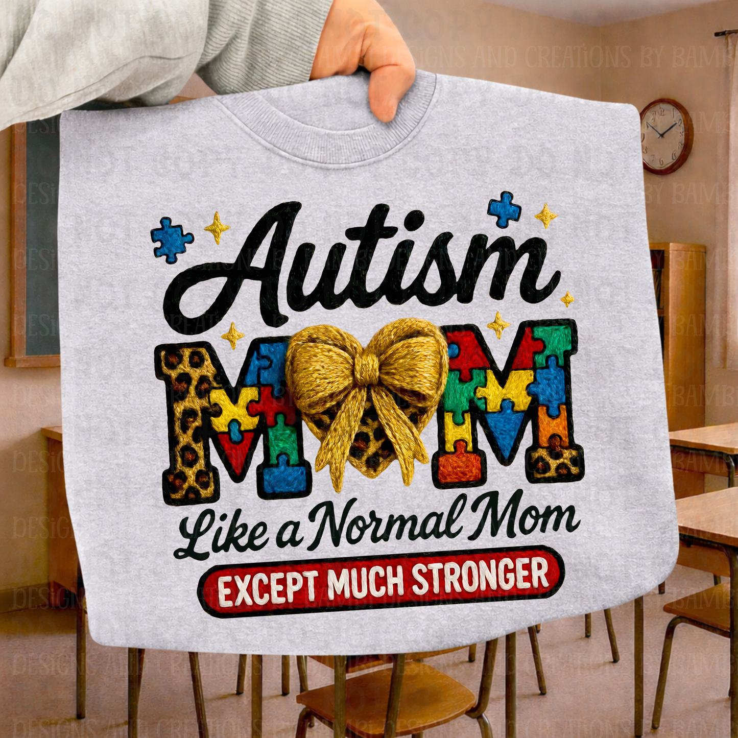 Faux Crochet Autism Mom with Leopard