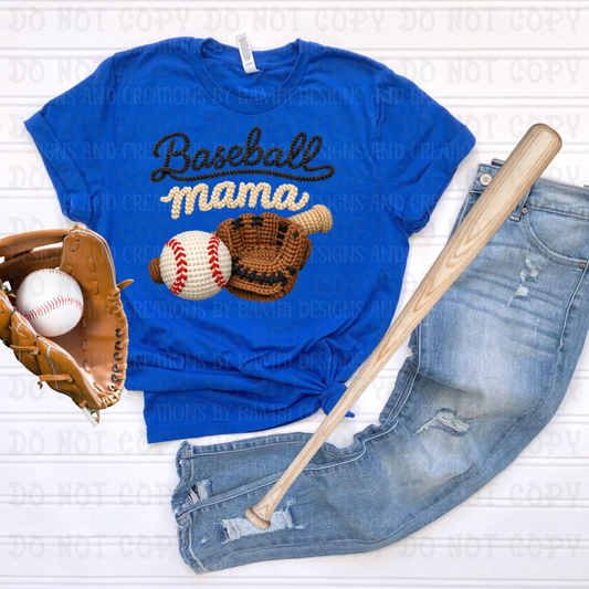 Faux Crochet Baseball Mama Script with Glove