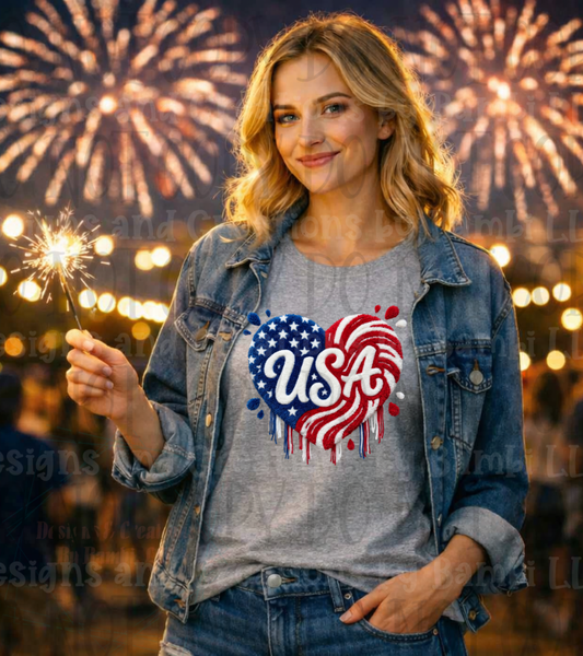 Faux Crochet USA with Heart