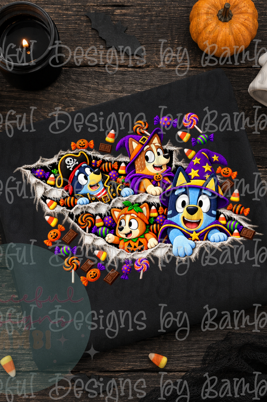 Faux Embroidered Bluey Halloween with Candy