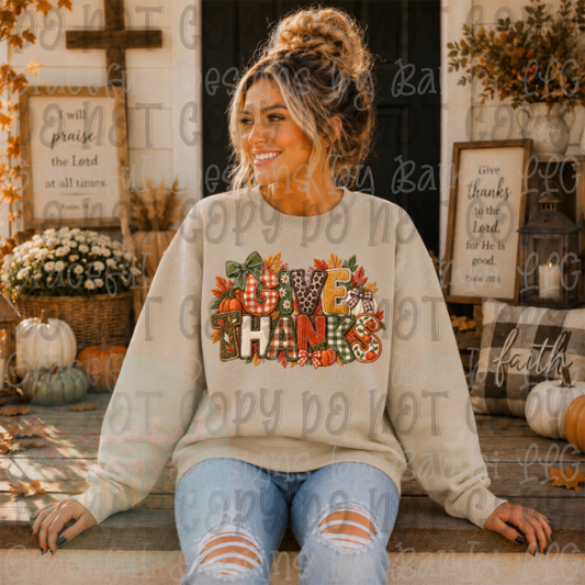 Faux Embroidered Give Thanks Fall