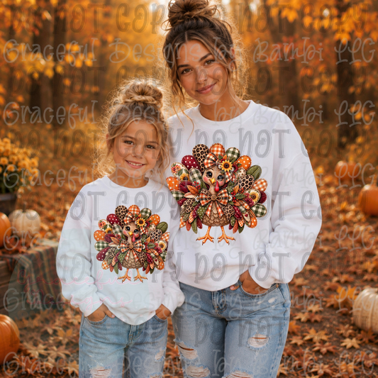 Faux Embroidered Give Thanksgiving Turkey