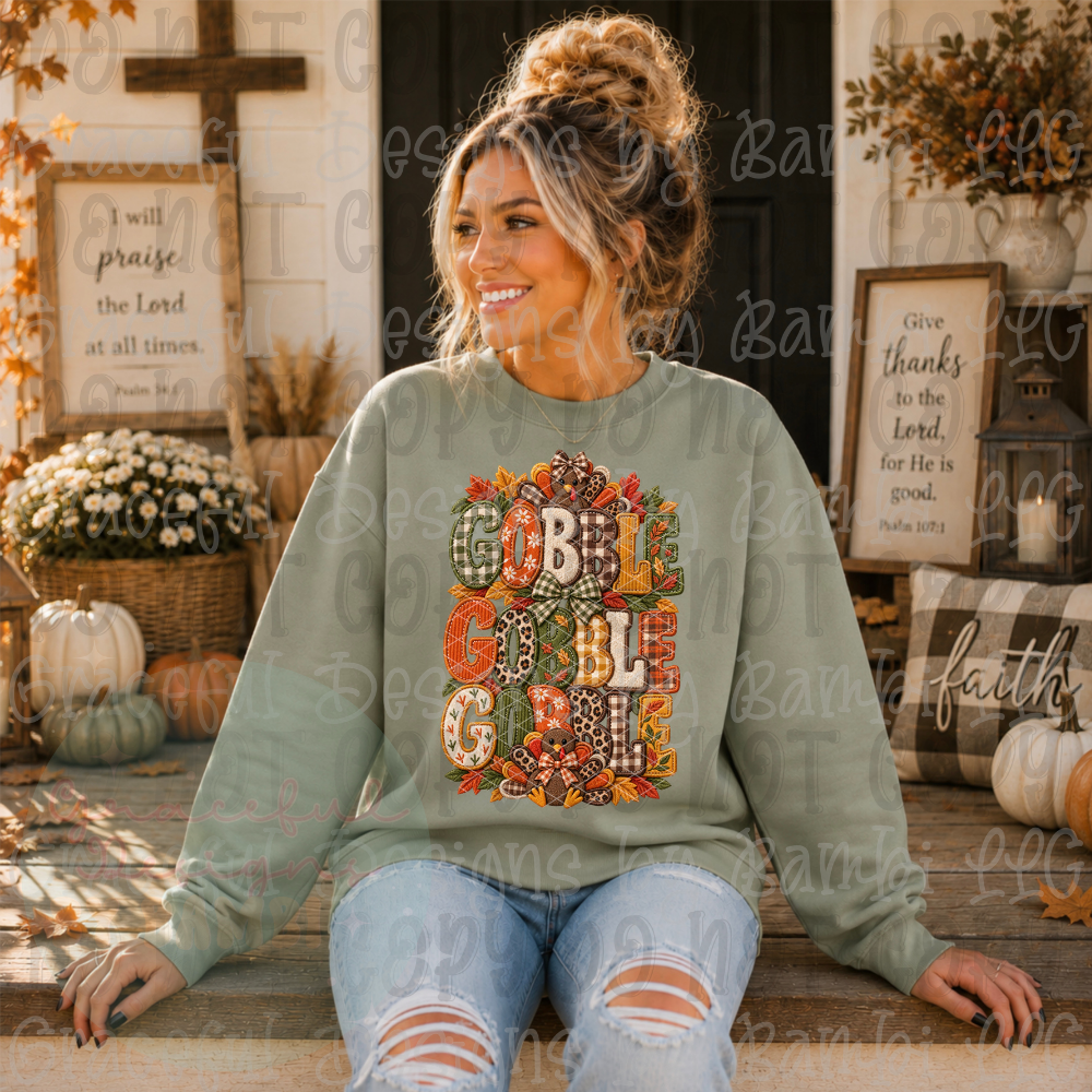 Faux Embroidered Gobble Gobble Gobble