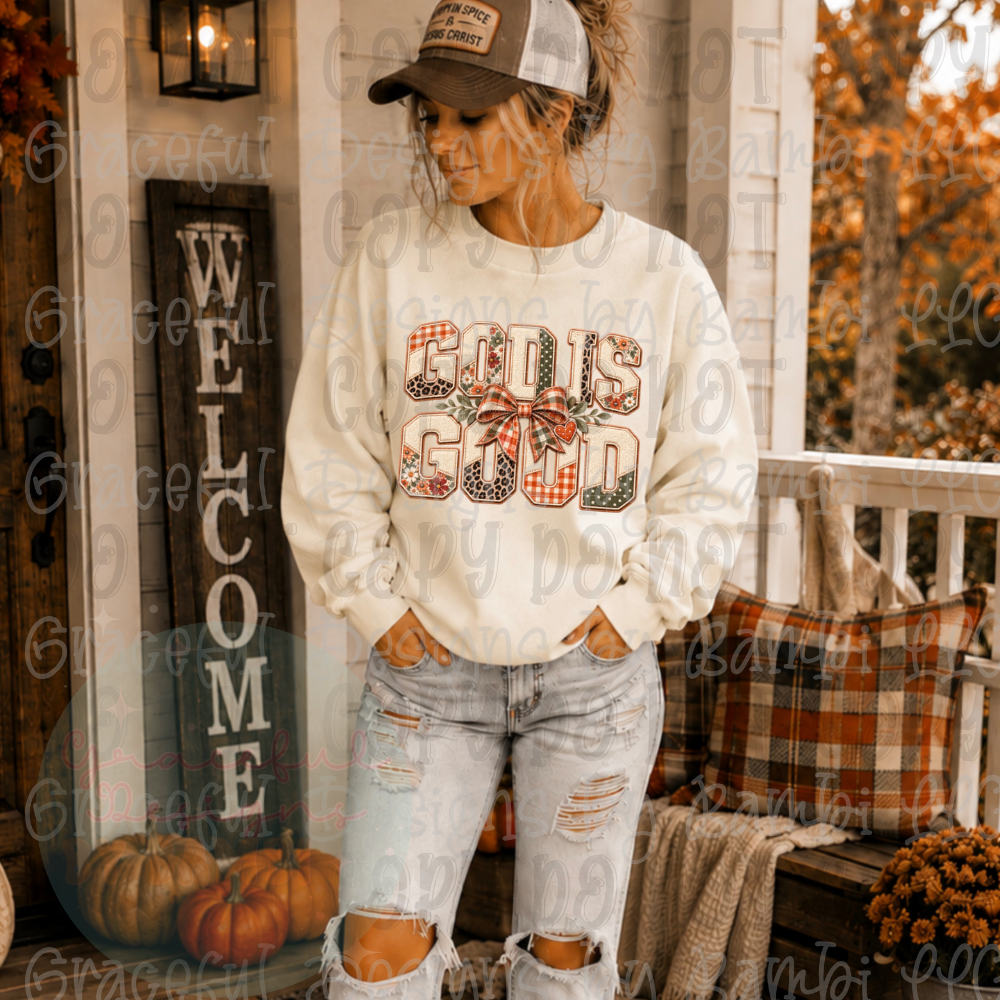 Faux Embroidered God is Good Fall Themed