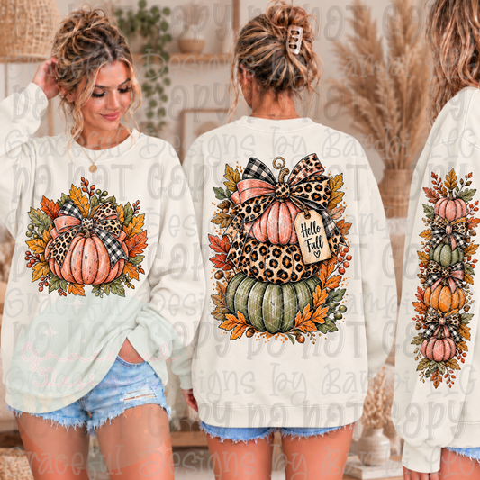 Faux Embroidered Hello Fall (Font-Back-Sleeve Design)