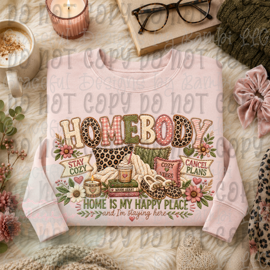 Faux Embroidered Homebody Home is My Happy Place