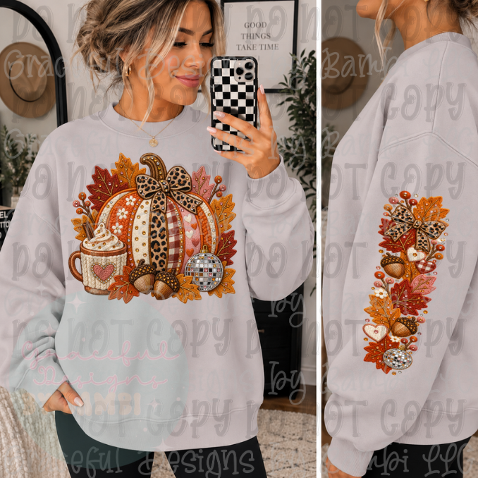 Faux Embroidered Large Pumpkin (Front/Sleeve)