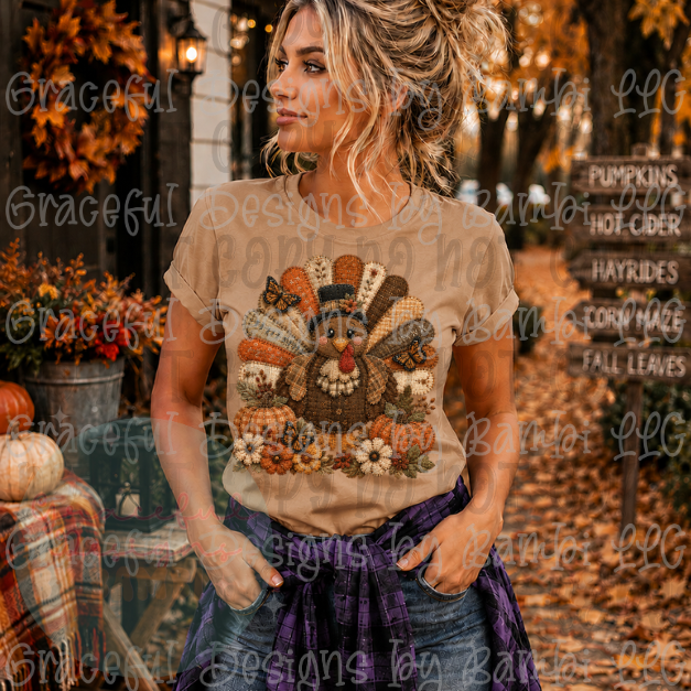 Faux Embroidered Multi Pattern Turkey