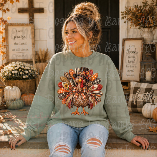 Faux Embroidered Multi Pattern Turkey