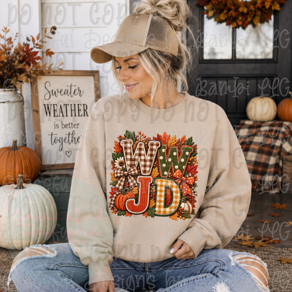 Faux Embroidered Multi Pattern WWJD Fall