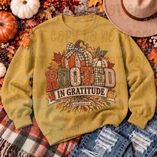 Faux Embroidered Rooted in Gratitude Fall